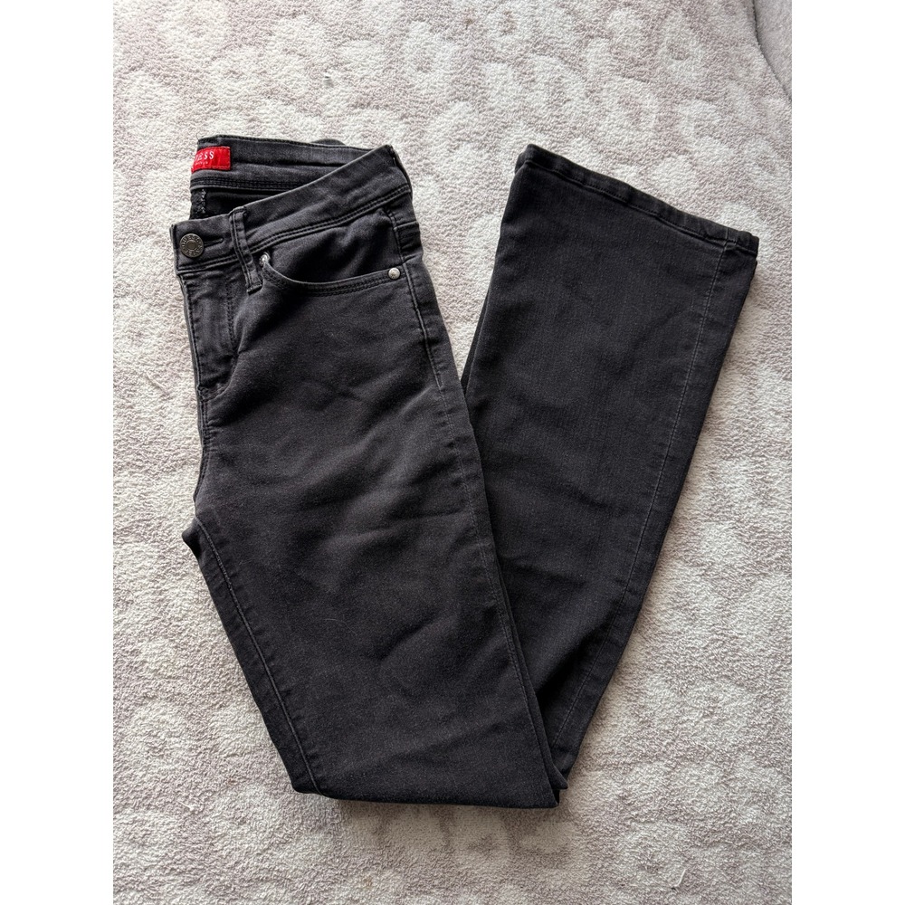 Vintage GUESS Black Flare Jeans Y2K 90s Low Rise Triangle Logo Women's size 26 - Picture 1 of 5